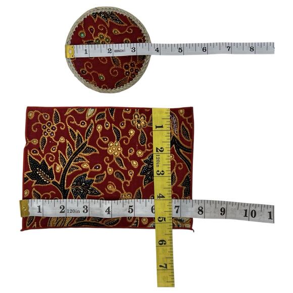 Vintage Placemats Coasters Napkins Set 6 Straw Back Batik Fabric Tiki Bar Patio - Picture 10 of 10